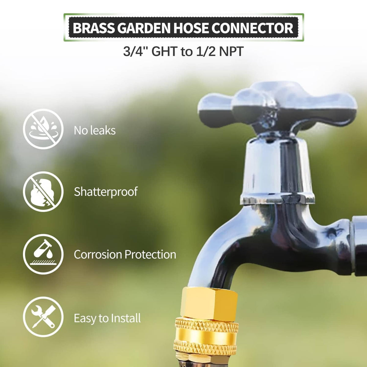 Lead-free brass garden hose connector fitting with textured knurled collar