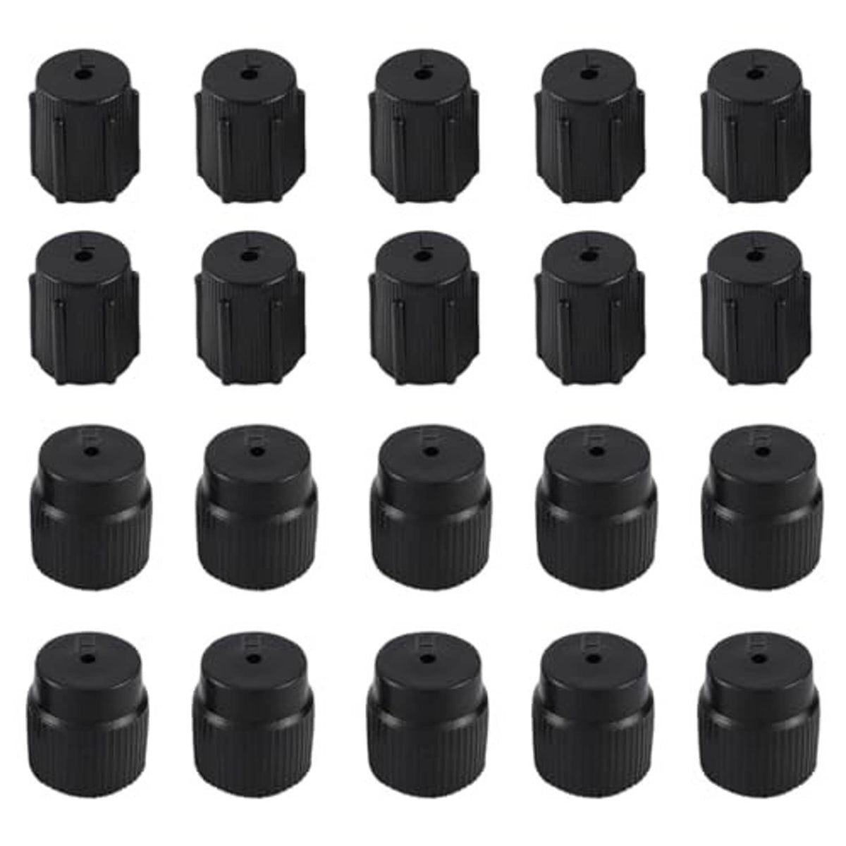 Black air conditioning valve cores with ribbed sides and small center hole openings
