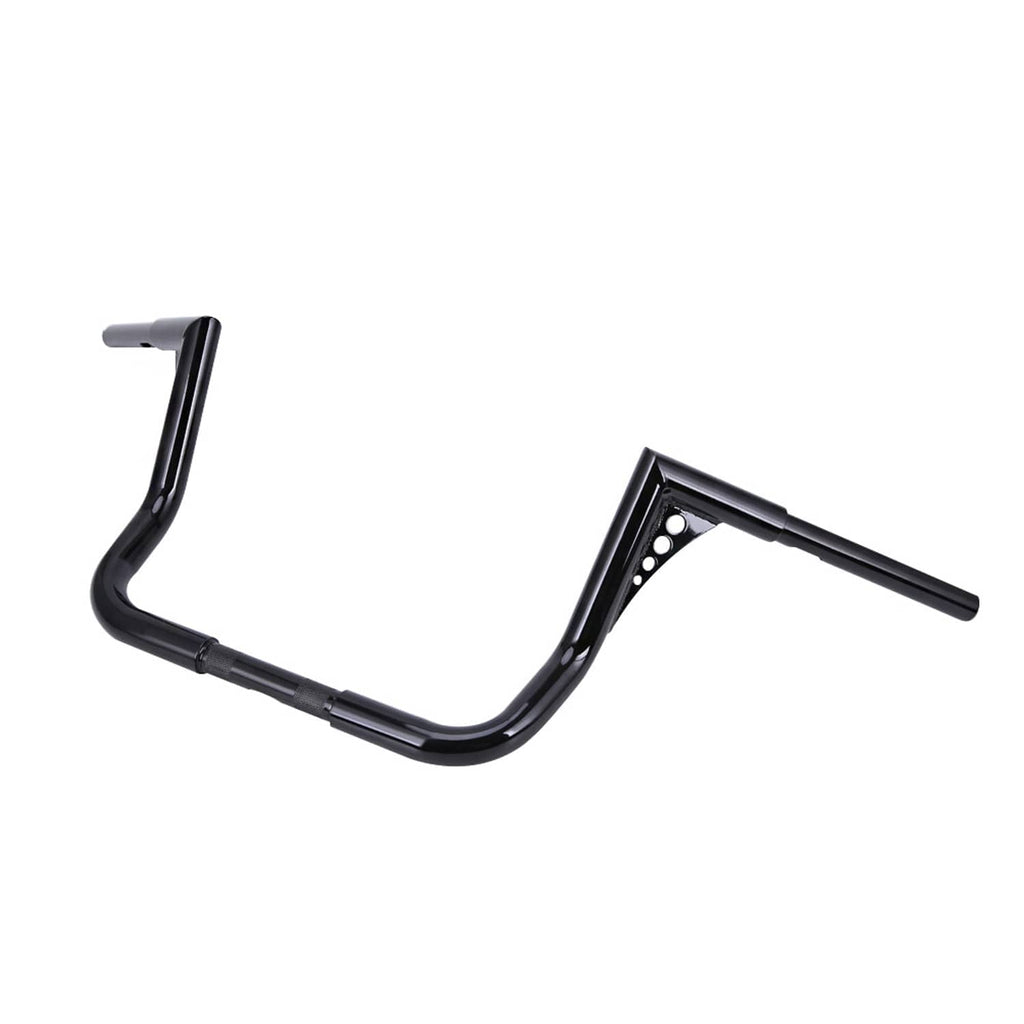 Black curved motorcycle meathook handlebar with mounting holes