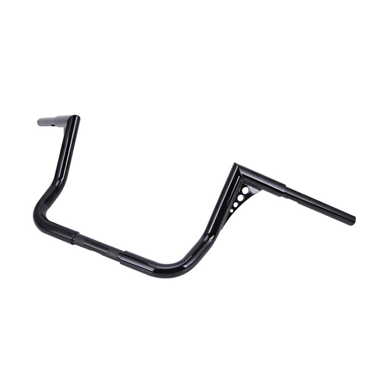 Black curved motorcycle meathook handlebar with mounting holes