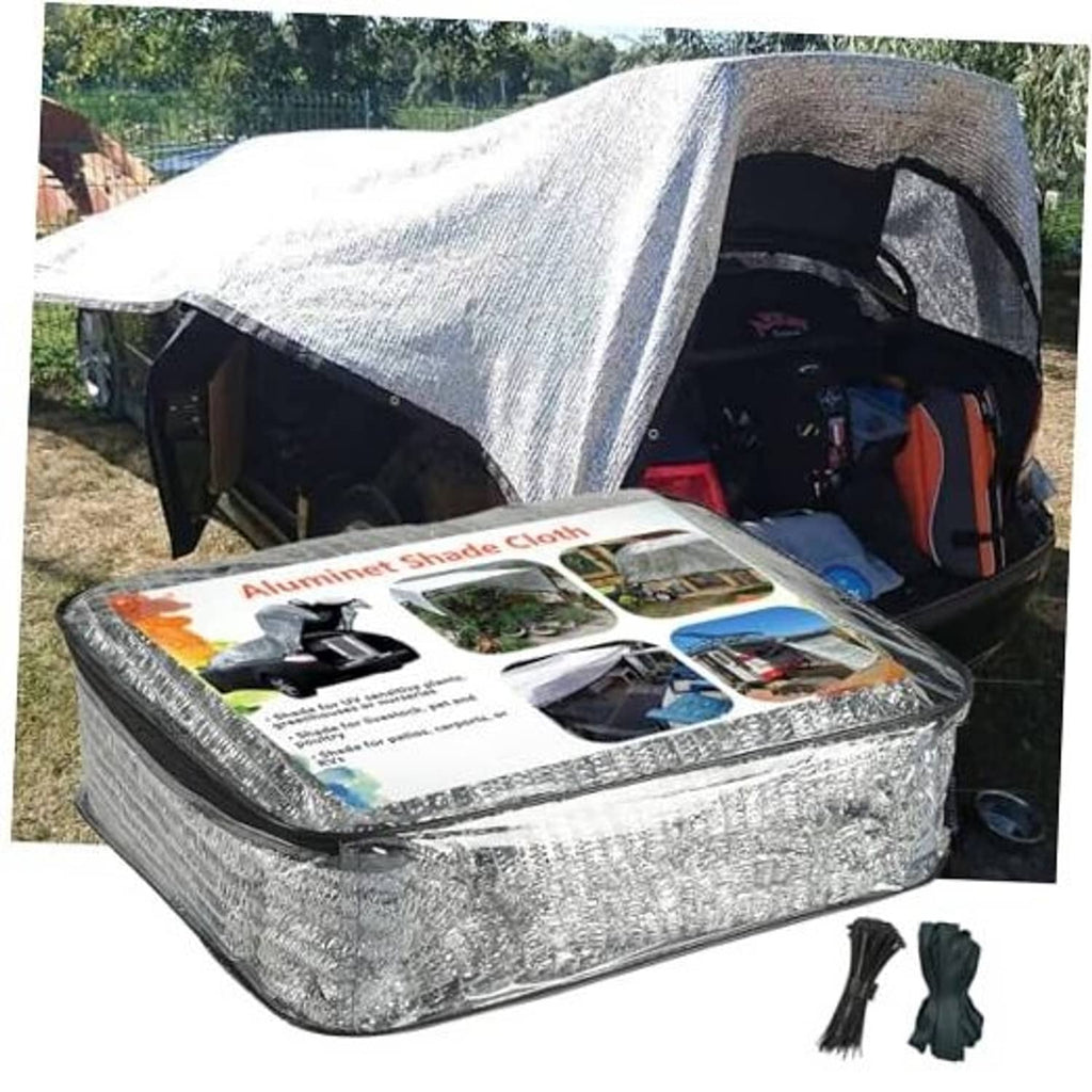 Aluminized reflective shade cloth with grommets, folded cover and included ties