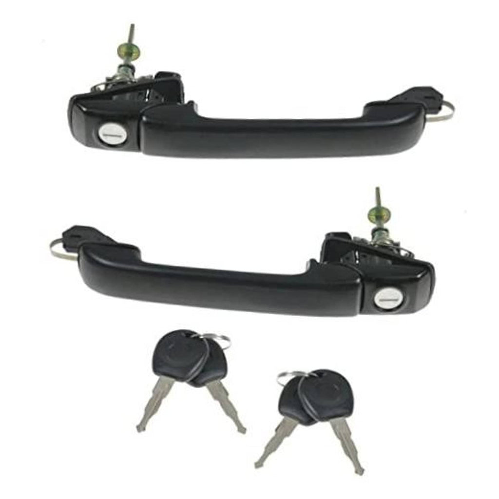 Black exterior door handle set with lock cylinder and keys, left and right pair