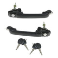 Black exterior door handle set with lock cylinder and keys, left and right pair