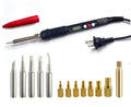 60W digital soldering iron with red protective cover and interchangeable tips
