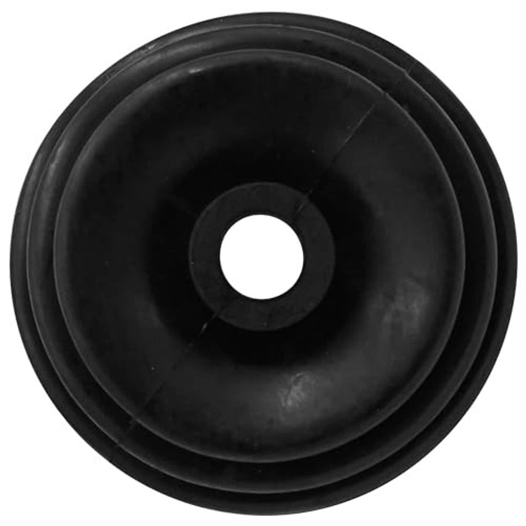 Black steering rack boot end view with central hole and concentric ribbing