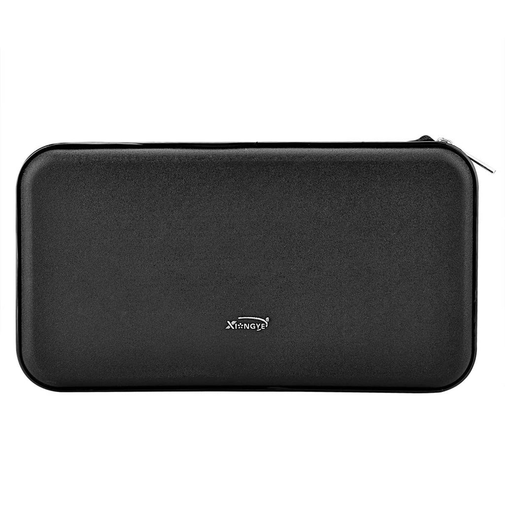 Black slim DVD case wallet with rounded corners and zipper closure, front view.