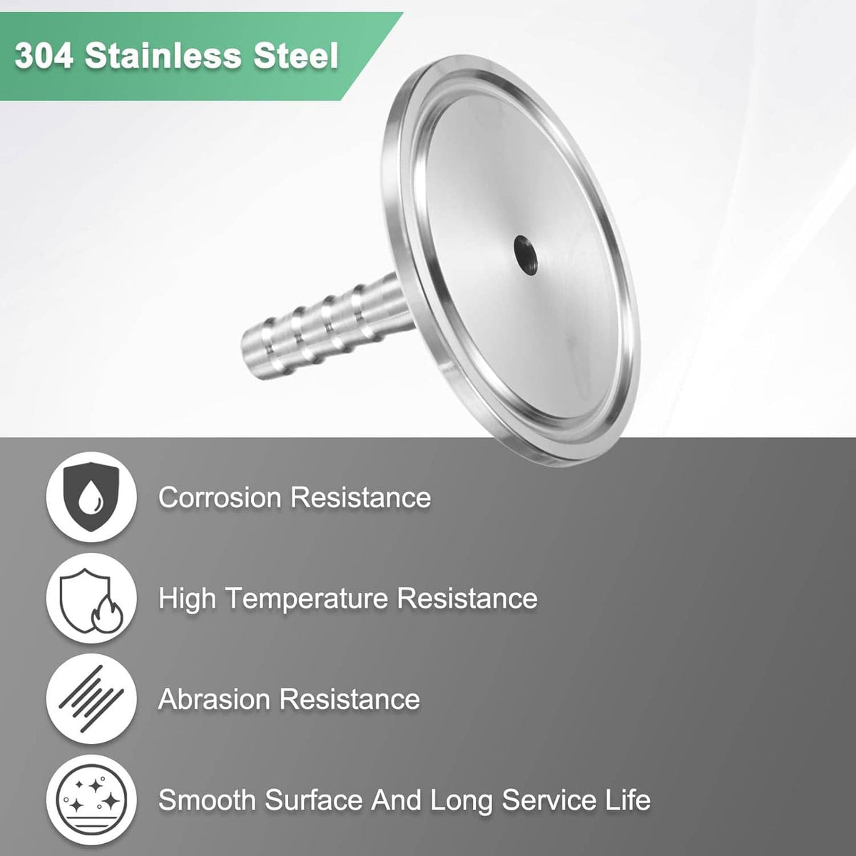 304 stainless steel clamp fitting with flat disc and side barbed connector