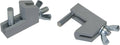Hose pincher clamp with two gray U-shaped arms and wing bolt fasteners