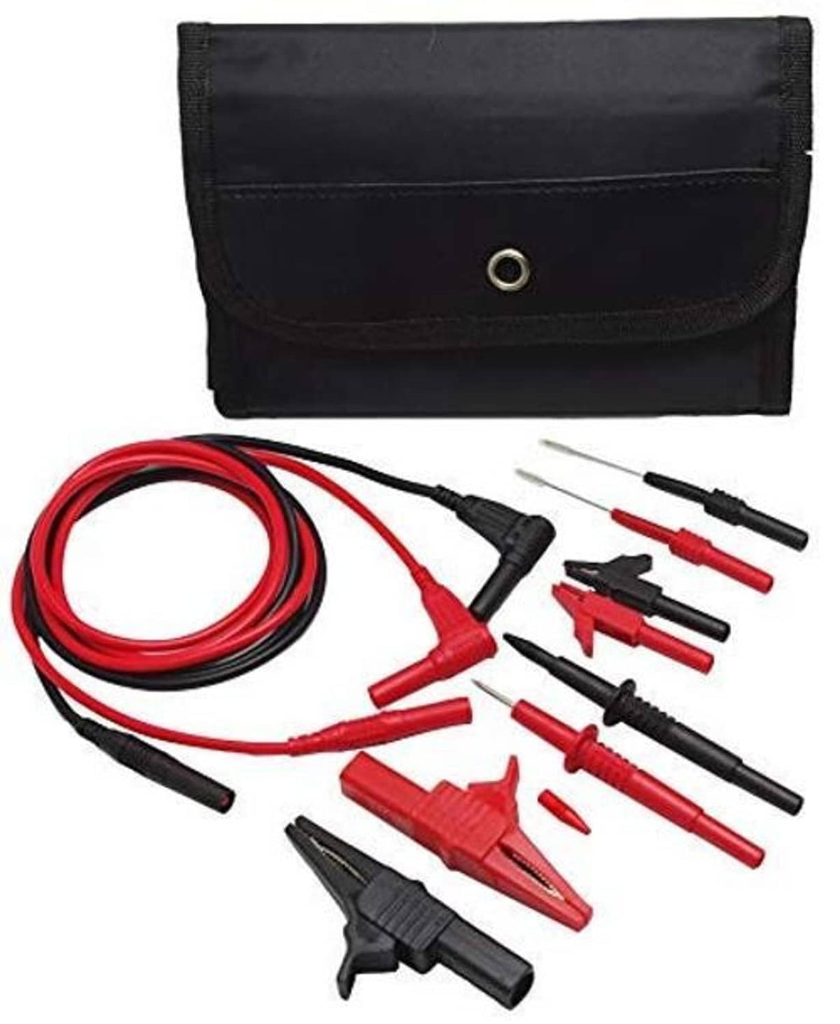 Complete automotive probe kit in black pouch with red and black test leads
