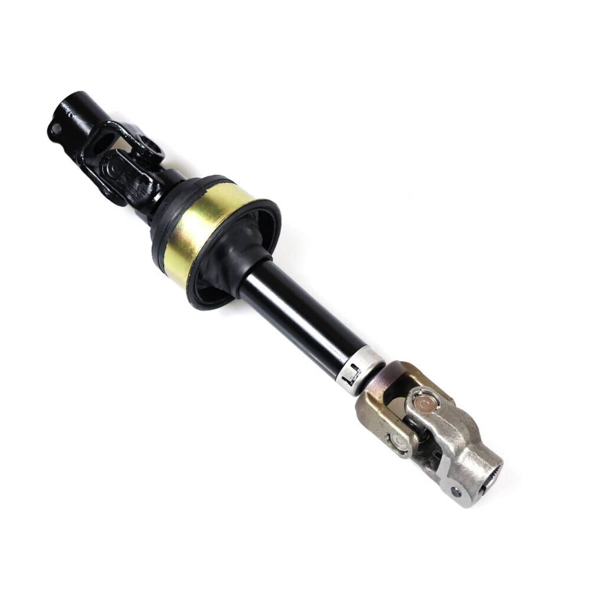 Steering intermediate shaft assembly with rubber housing, gold ring, and metal U-joint end