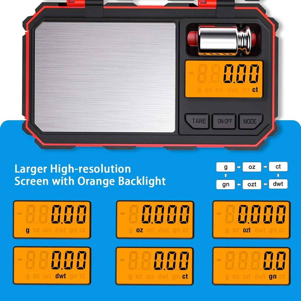 Compact kitchen scale with large backlit orange LCD and multi-unit display icons