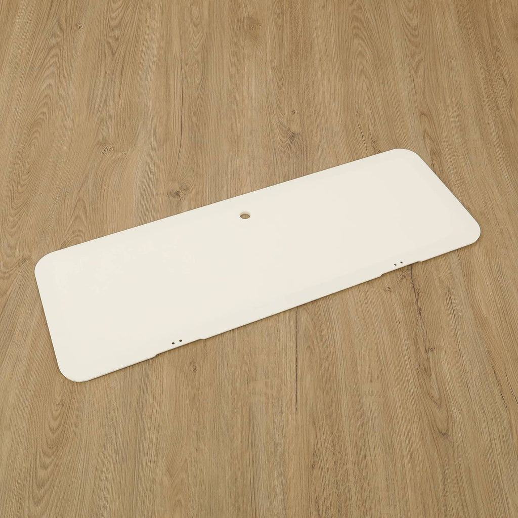 Boat locker door cover lid, white rectangular cover panel angled view with mounting holes