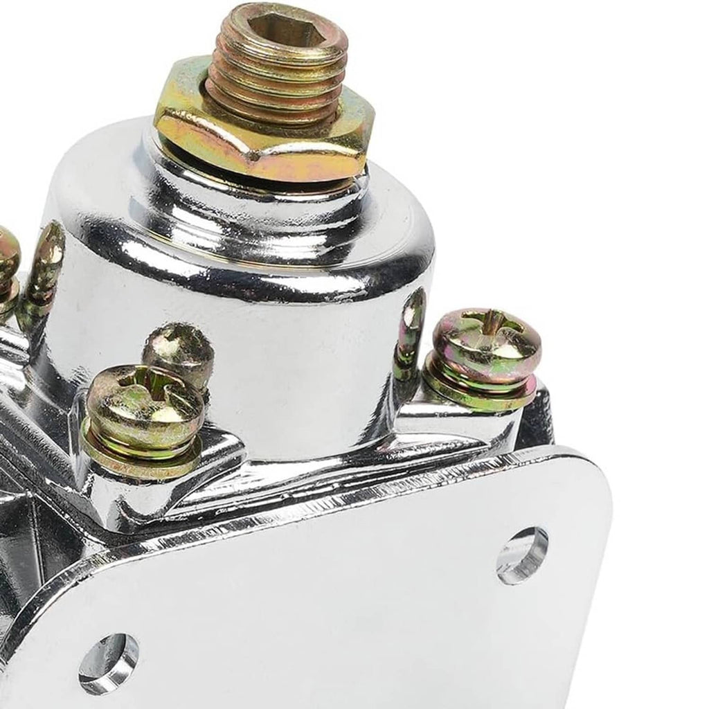 Chrome fuel pressure regulator top with threaded port and mounting bolts