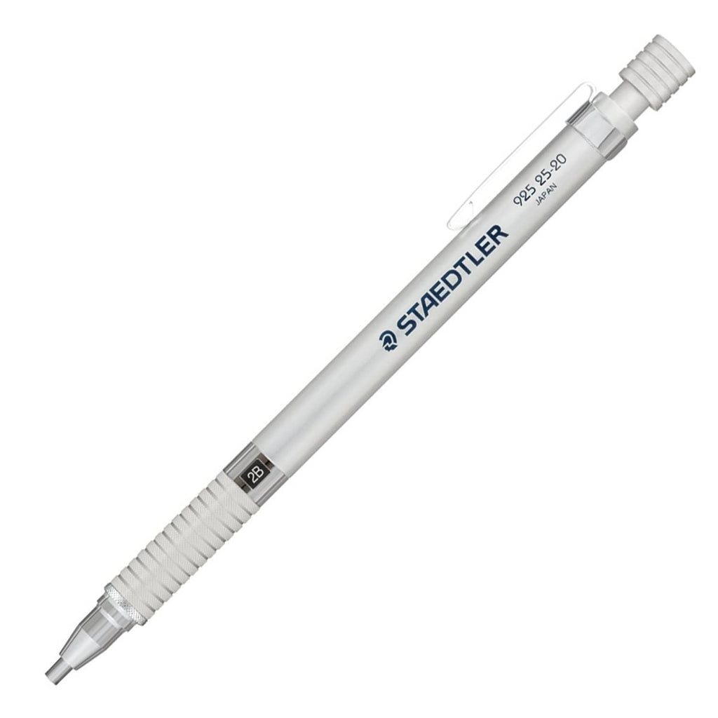Silver Staedtler 2.0mm mechanical pencil with ridged grip and clip