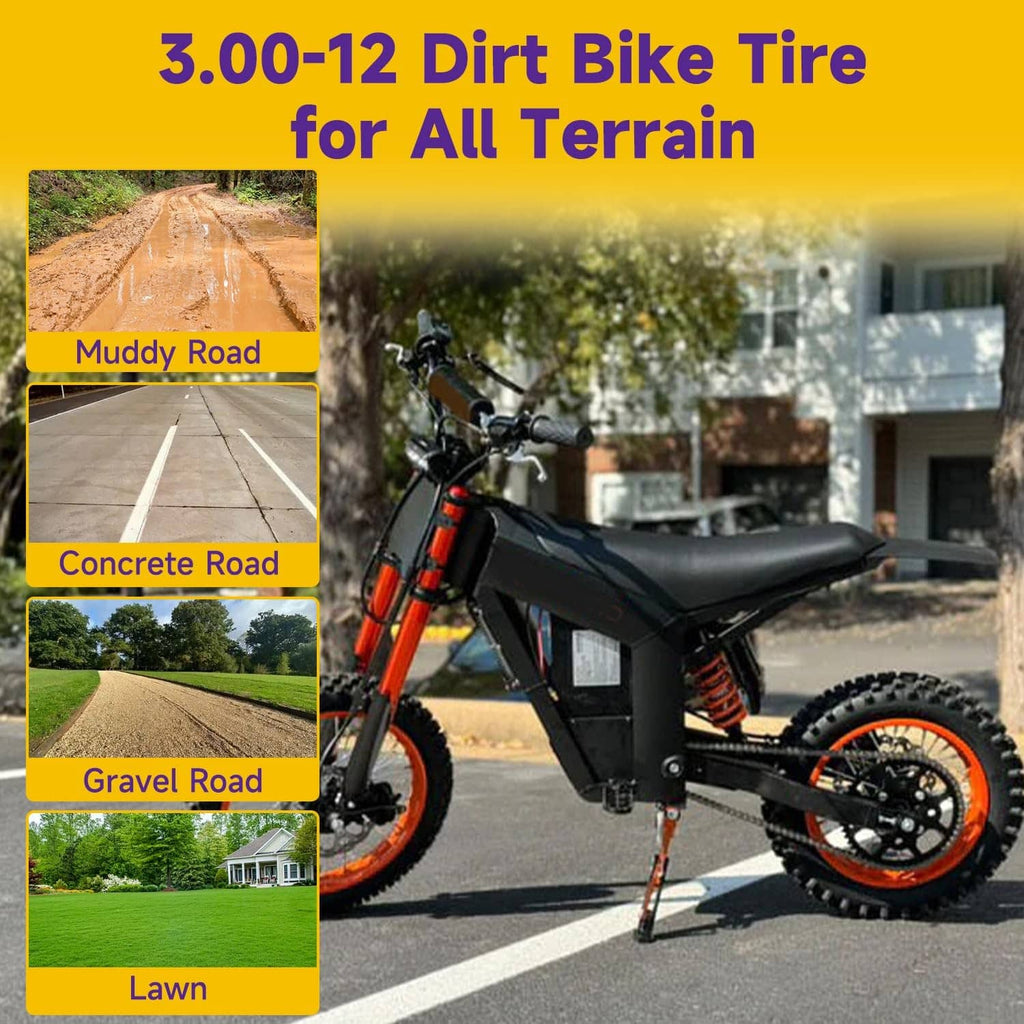 3.00-12 dirt bike tire with knobby tread for off-road use