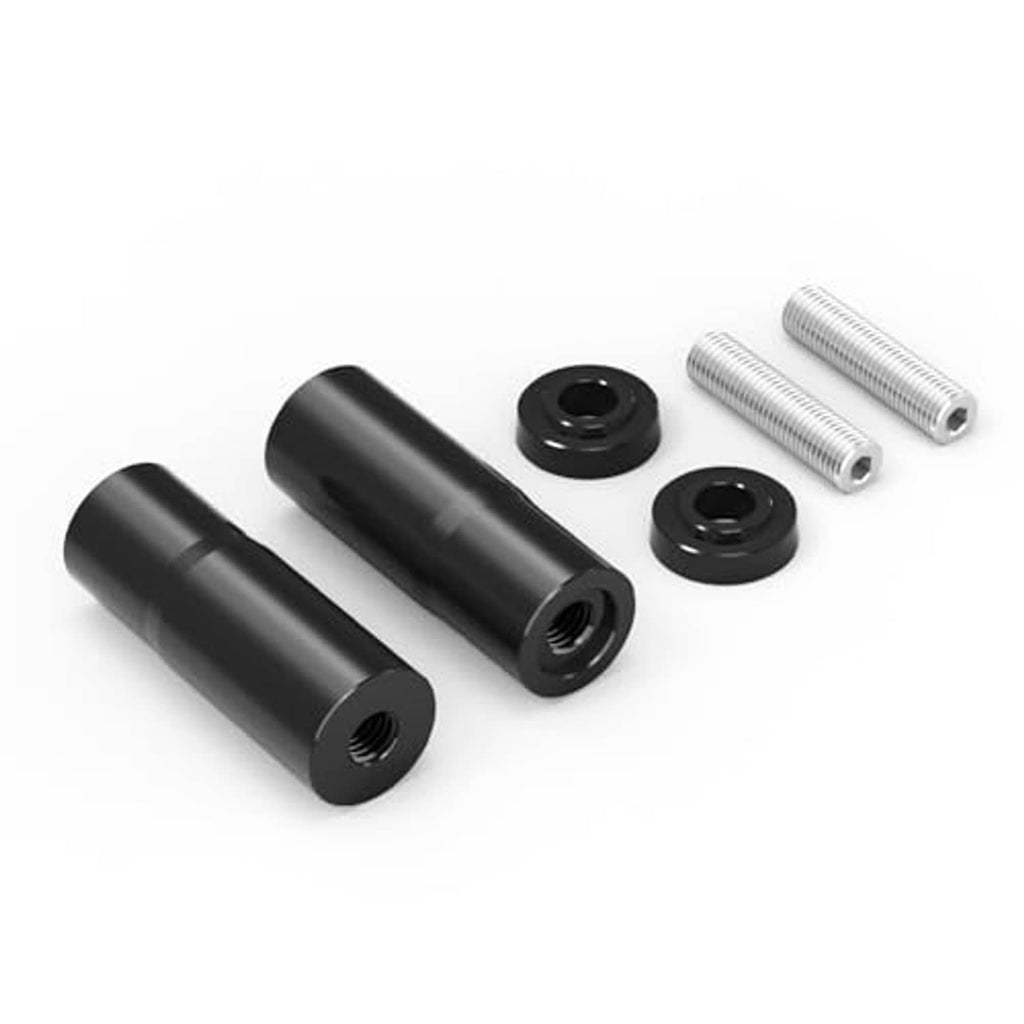 Black riser extension legs set with mounting spacers, washers, and silver bolts