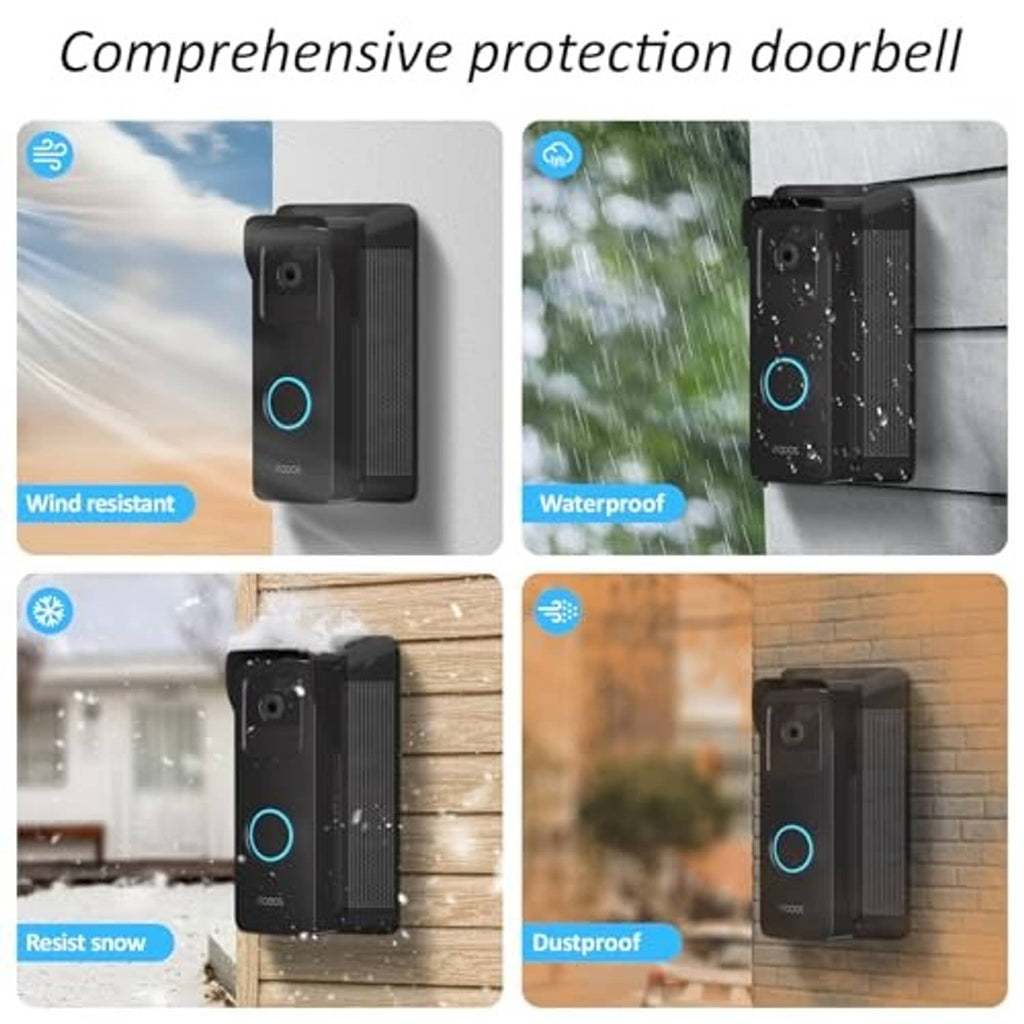 Black solar doorbell charger with blue-ring LED, weather-protection design