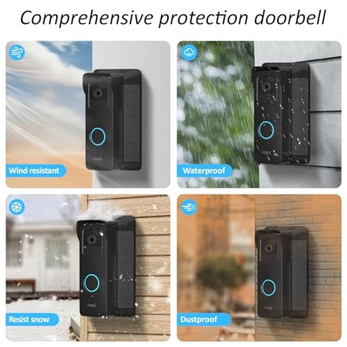 Black solar doorbell charger with blue-ring LED, weather-protection design
