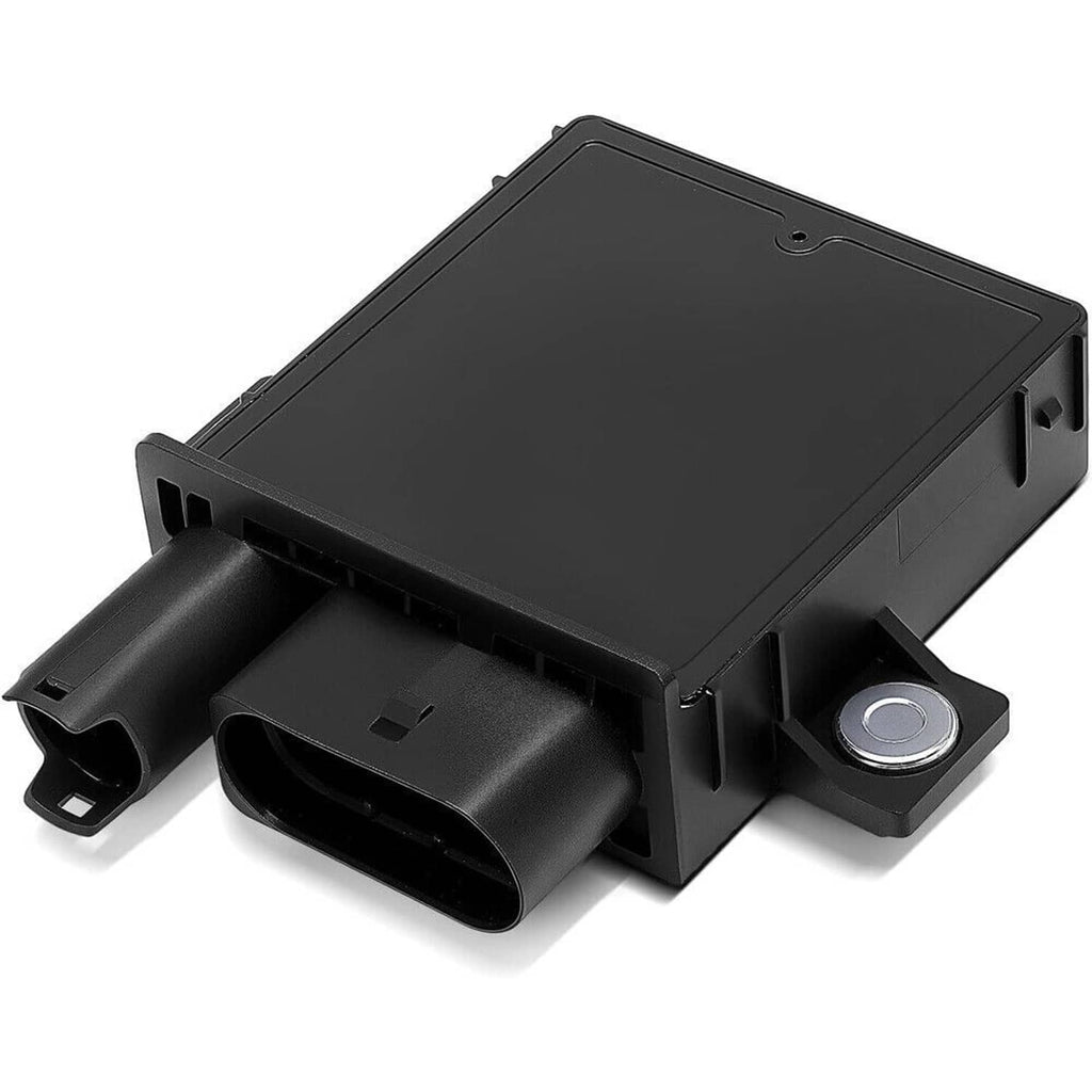 Glow plug control module with black plastic casing and round mounting hole