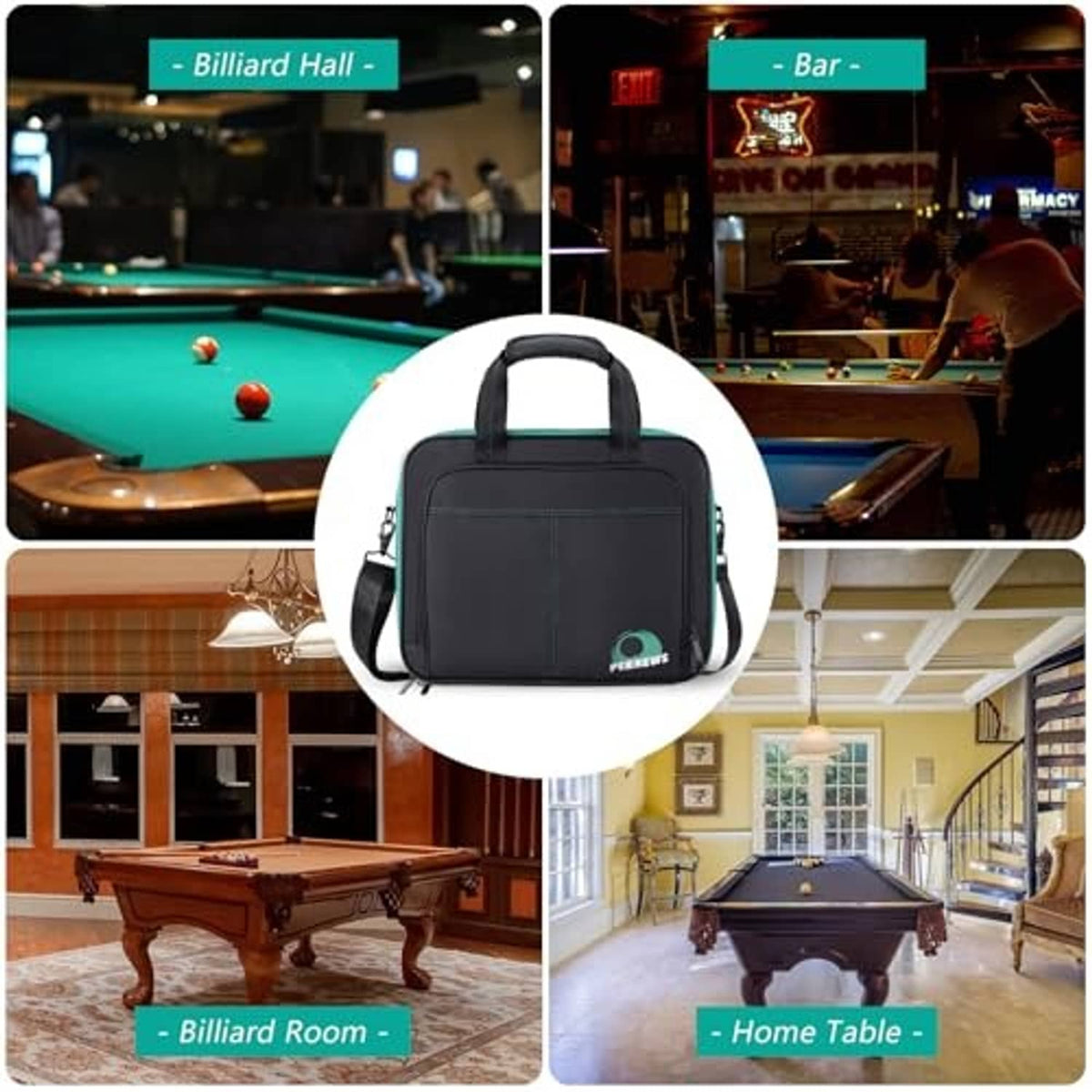Padded pool ball travel case with sturdy handles for carrying to billiards rooms