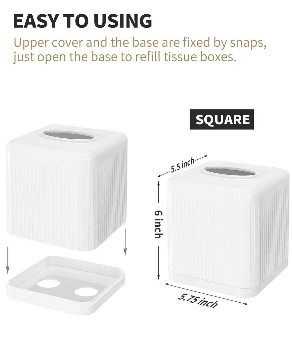 RivetOak Livelab Tissue Box Cover with Base, Square Plastic Holder White