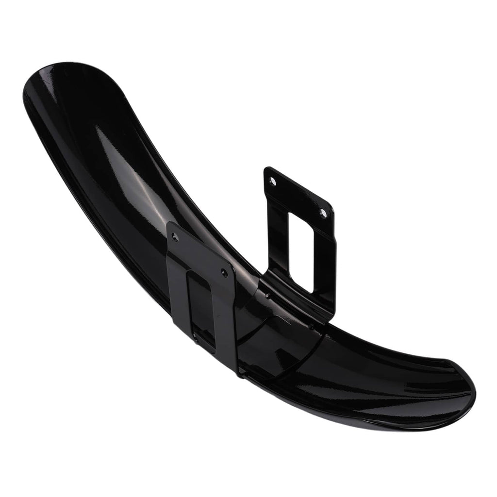 Black front fender with long curved shield and mounting bracket supports, angled