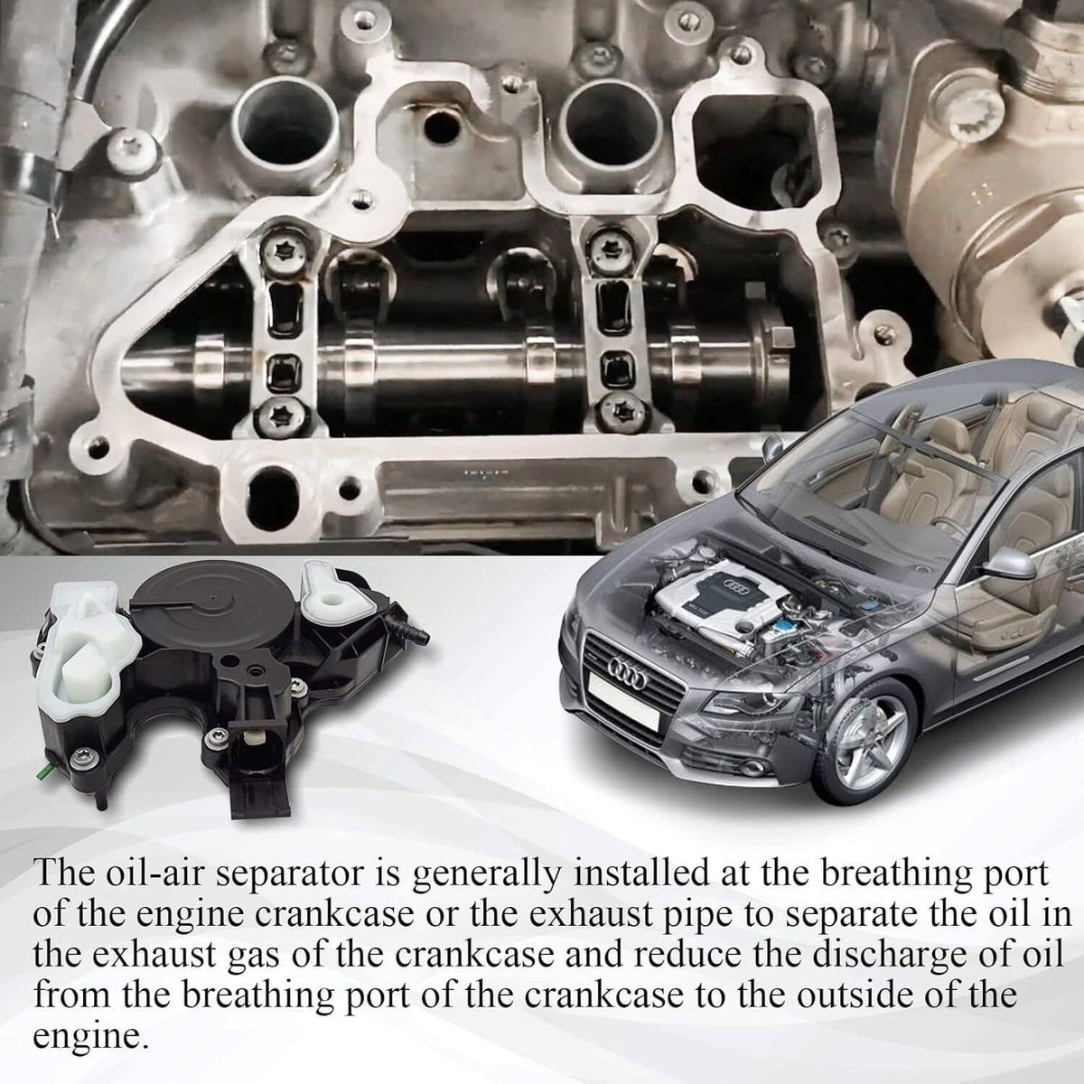 Engine oil separator valve kit components shown with mounting hardware and cover