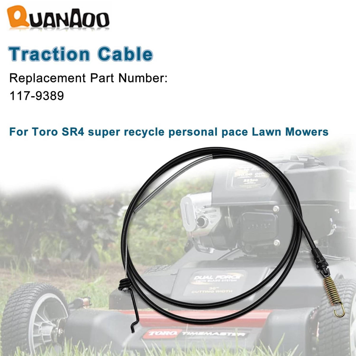 Black traction cable replacement part with coiled spring and end connector