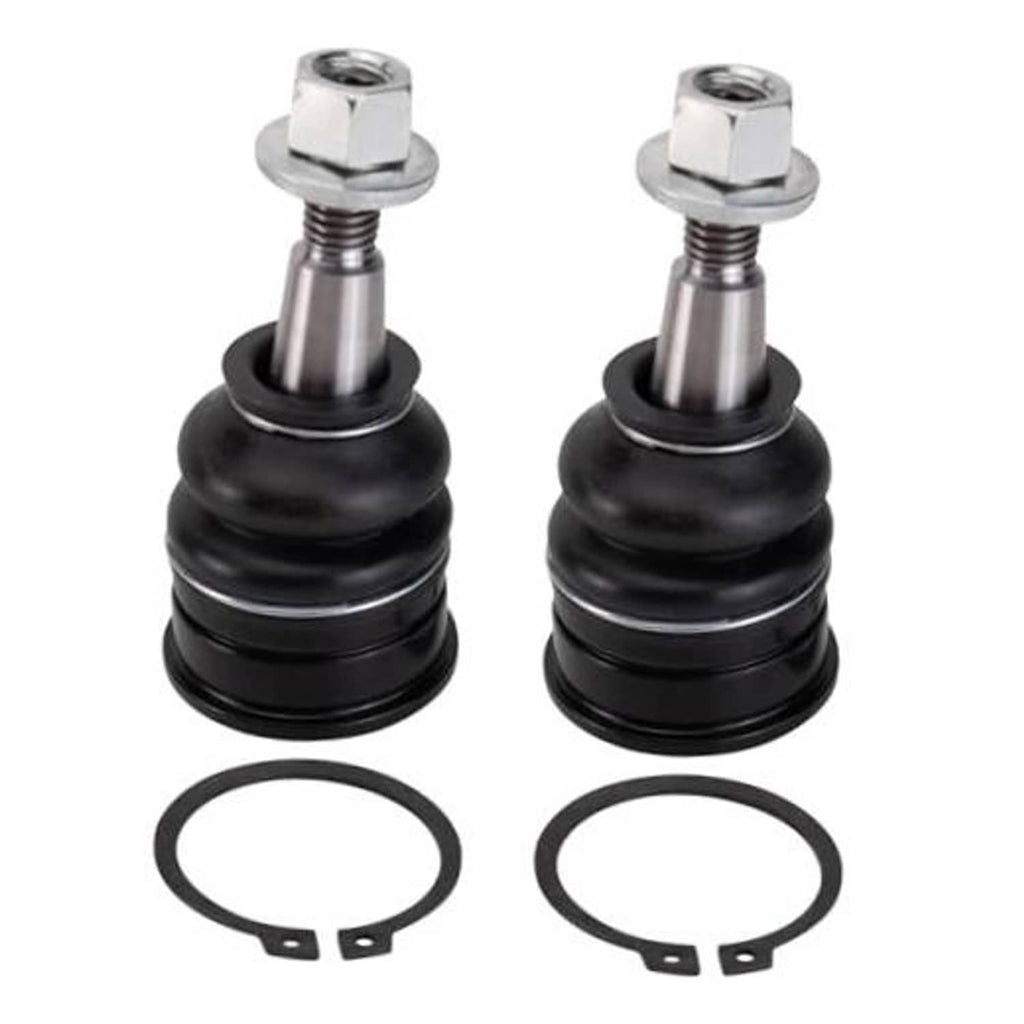 Front upper ball joint set with two studs, black boots, and rubber retaining rings