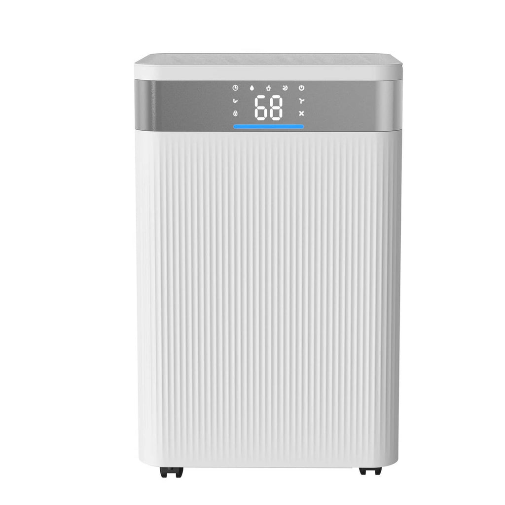 Uimoso 35-pint dehumidifier in white with silver top and blue LED display