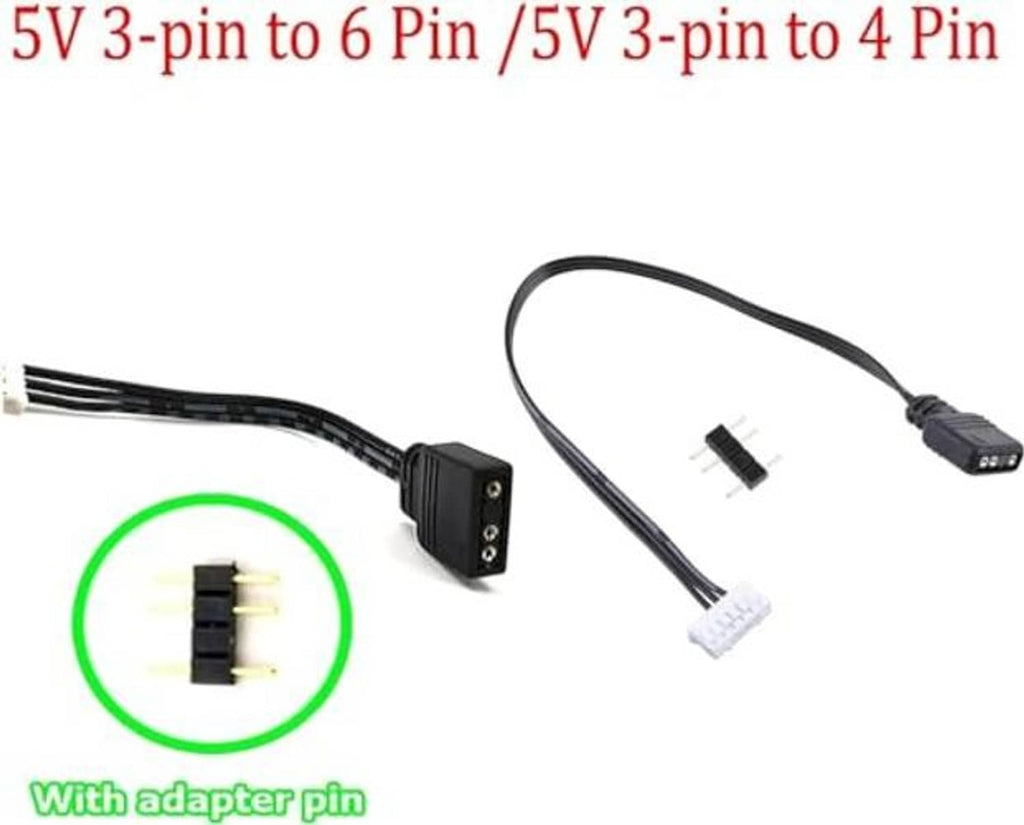 Black 5V transfer adapter cable with 3-pin fan connector and extra adapter pin