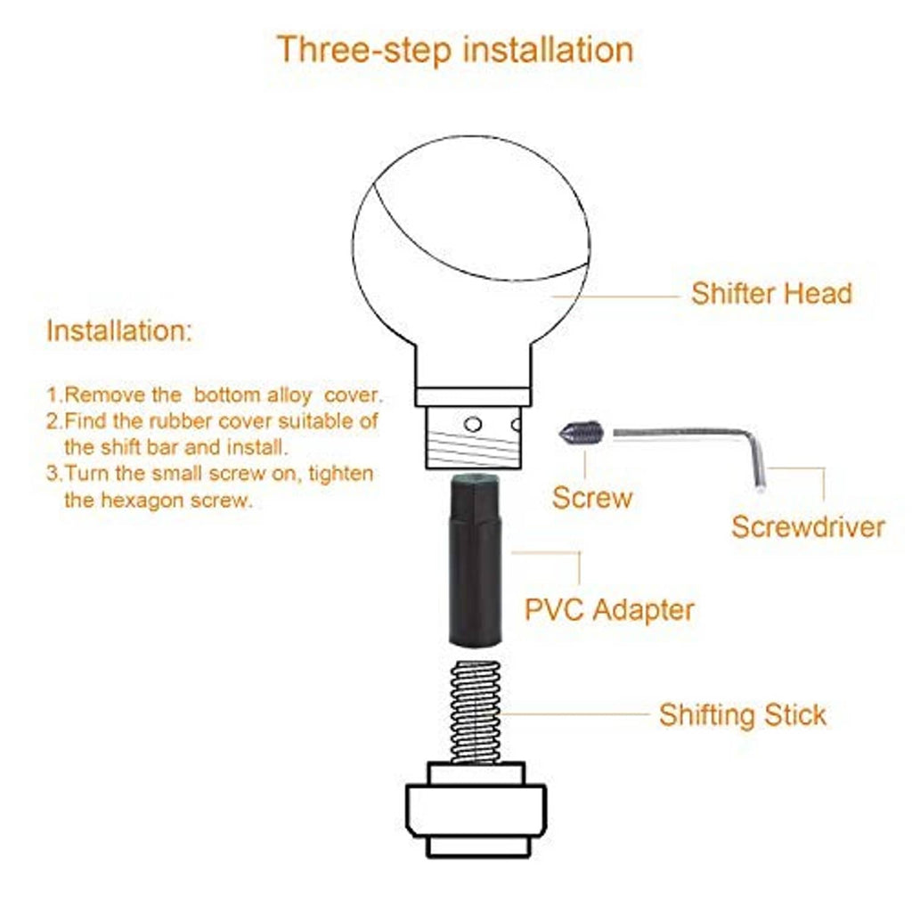 Shifter head and knob installation parts: screw, hex key, PVC adapter, and shifting stick