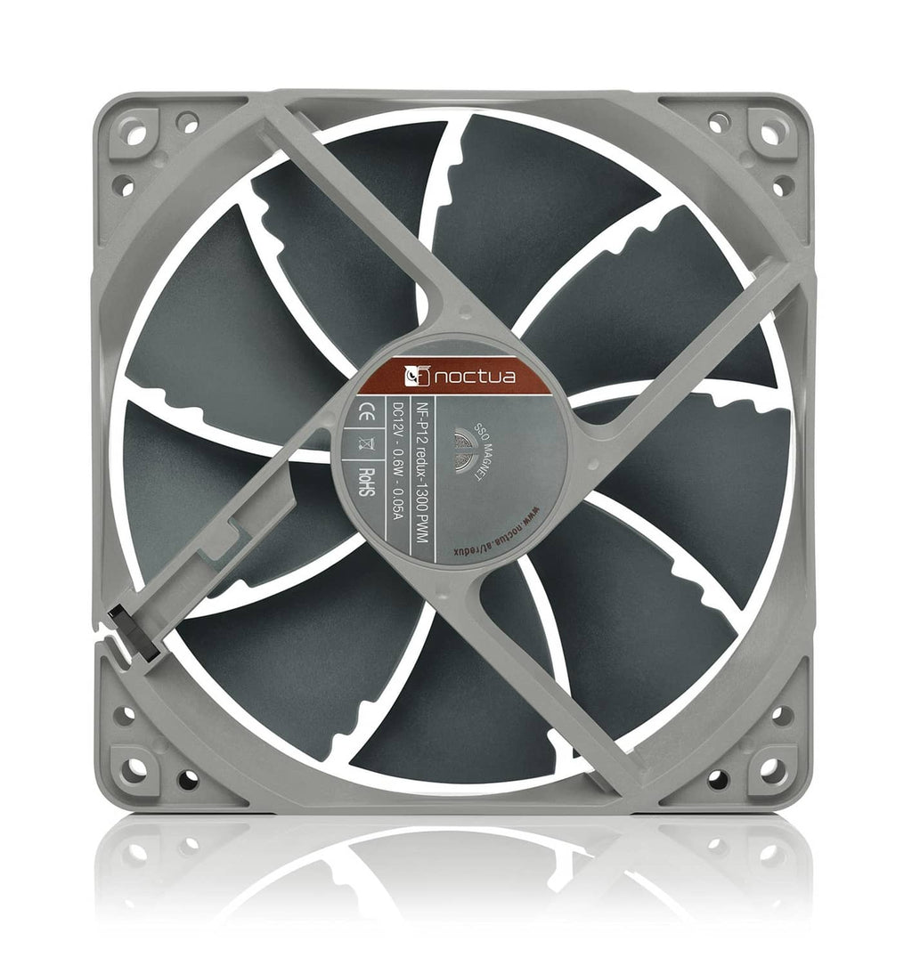 Noctua 120mm PWM PC fan with printed hub, grey mounting frame, black blades