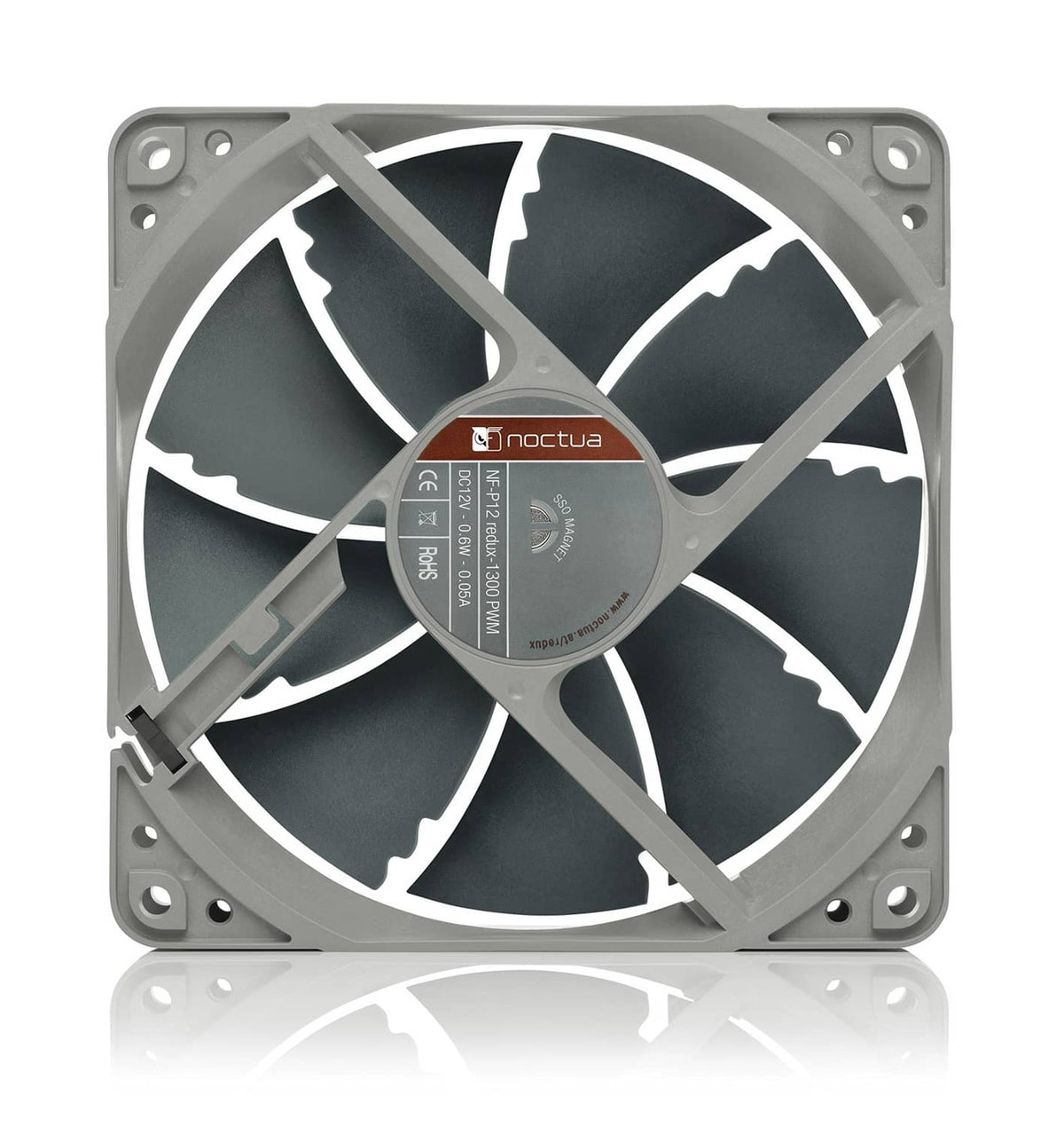 Noctua 120mm PWM PC fan with printed hub, grey mounting frame, black blades