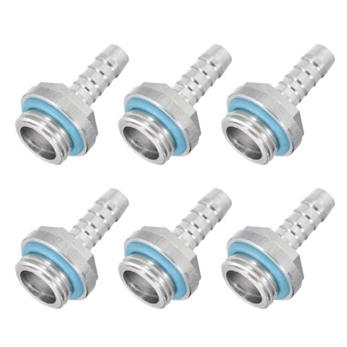 Barbed hose pipe fitting adapters with blue sealing ring, 6 pcs