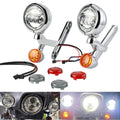 Motorcycle auxiliary LED passing light kit with two chrome lamps and amber side markers
