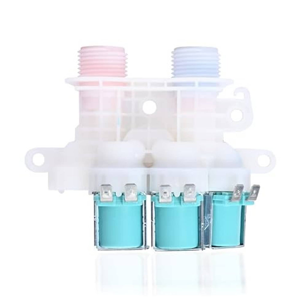 Water inlet valve assembly with teal solenoids and ribbed inlet fittings