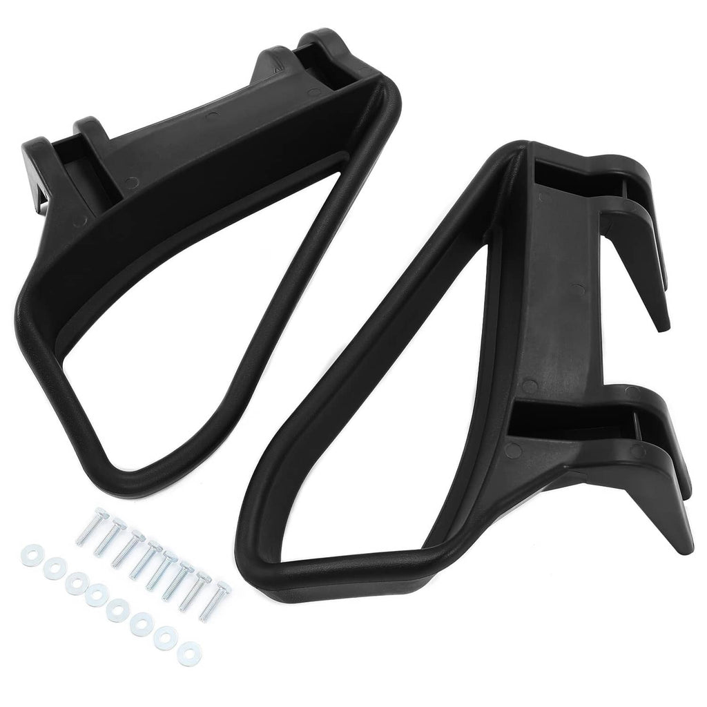 Pair of black plastic armrest/handle frames with mounting base and included bolts