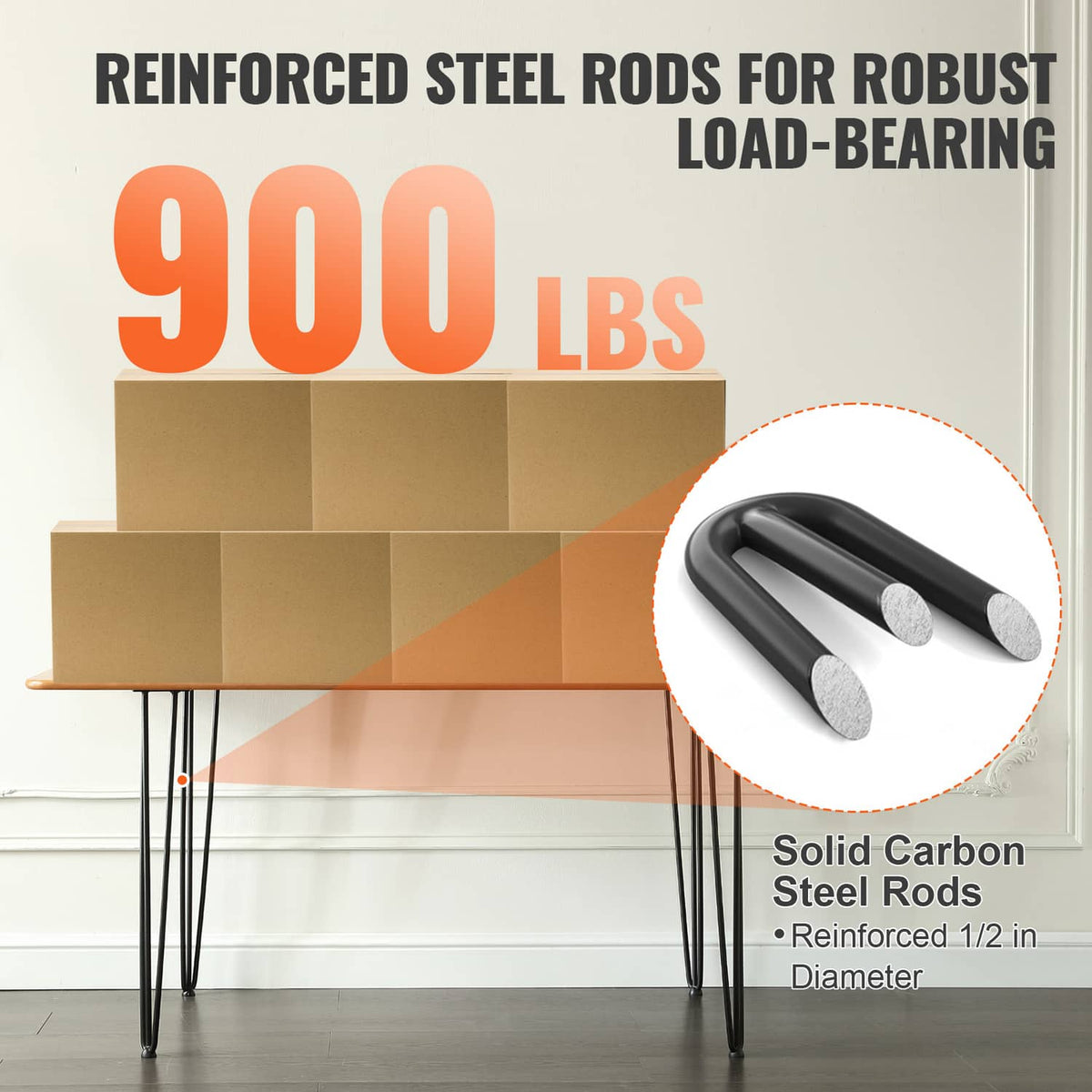 Black steel hairpin table legs with thick rod construction and wide stance