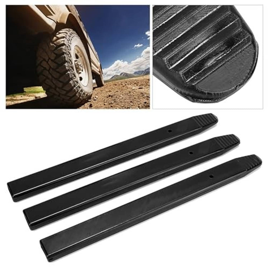 Three black pry bar rim protectors with ridged gripping ends and small center holes