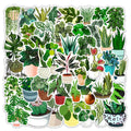 Set of green potted plant die-cut stickers, assorted succulents and leafy plants