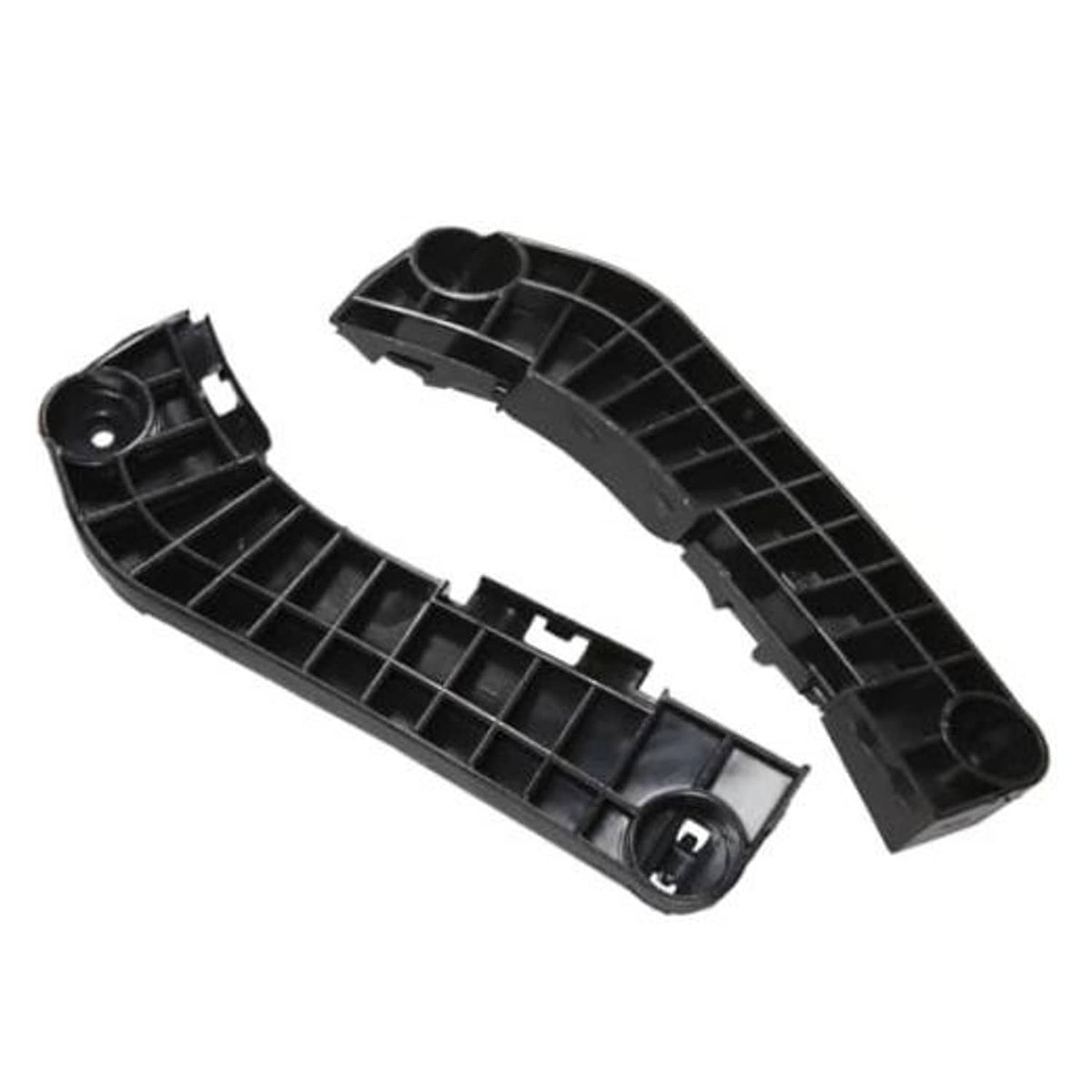 Pair of black front bumper brackets with grid pattern and mounting tabs