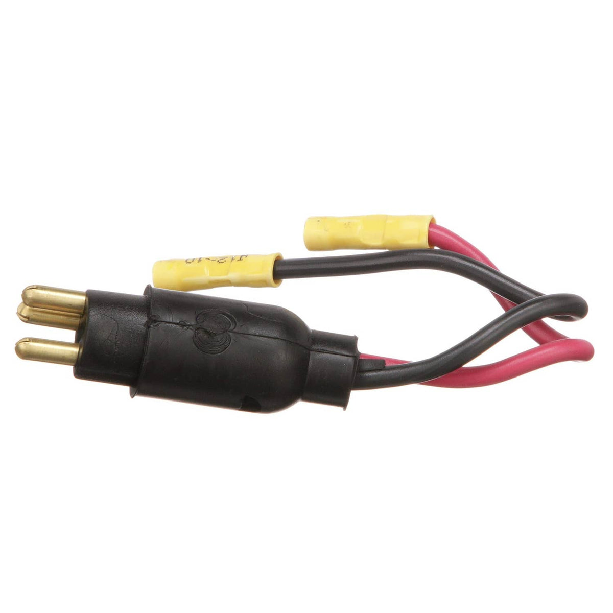 Trolling motor male plug connector with two gold pins and red/black cable leads