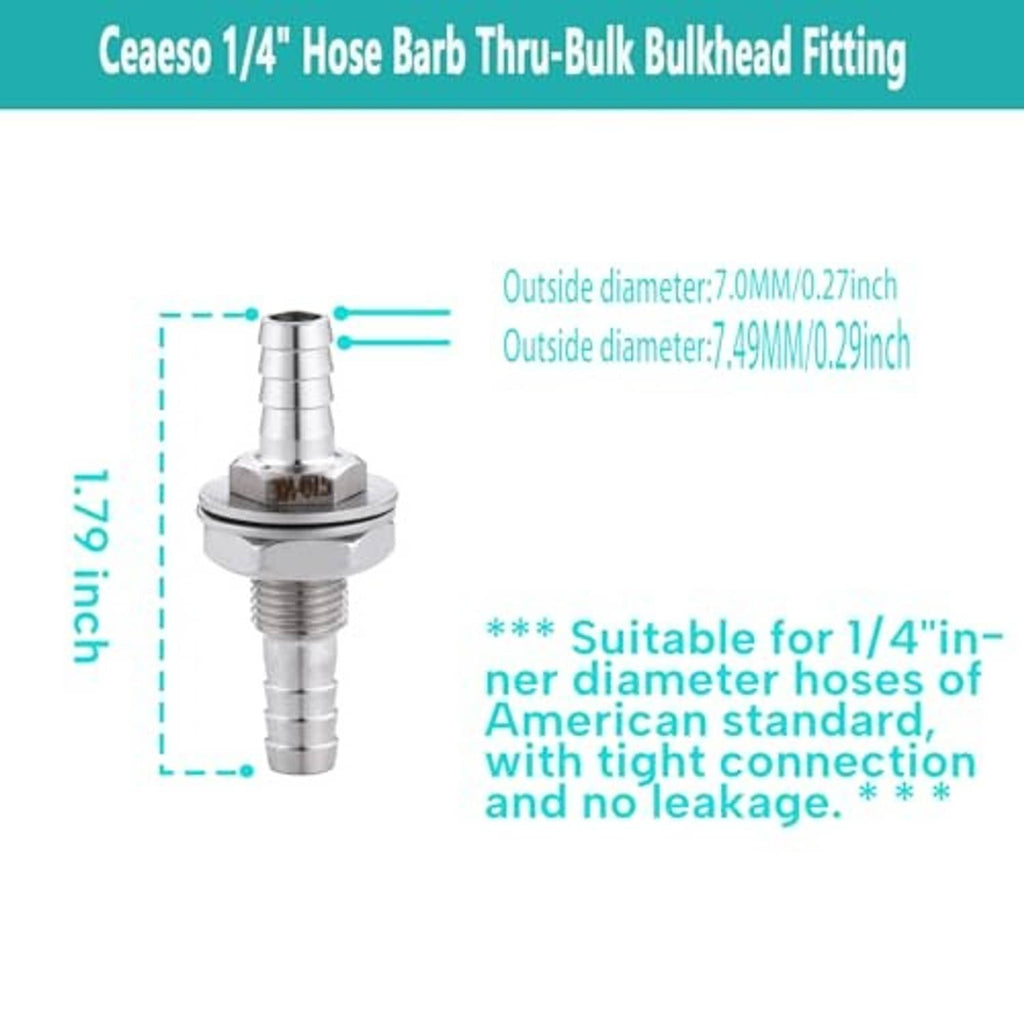 Straight hose barb bulkhead fitting in 304 stainless steel, threaded male connection