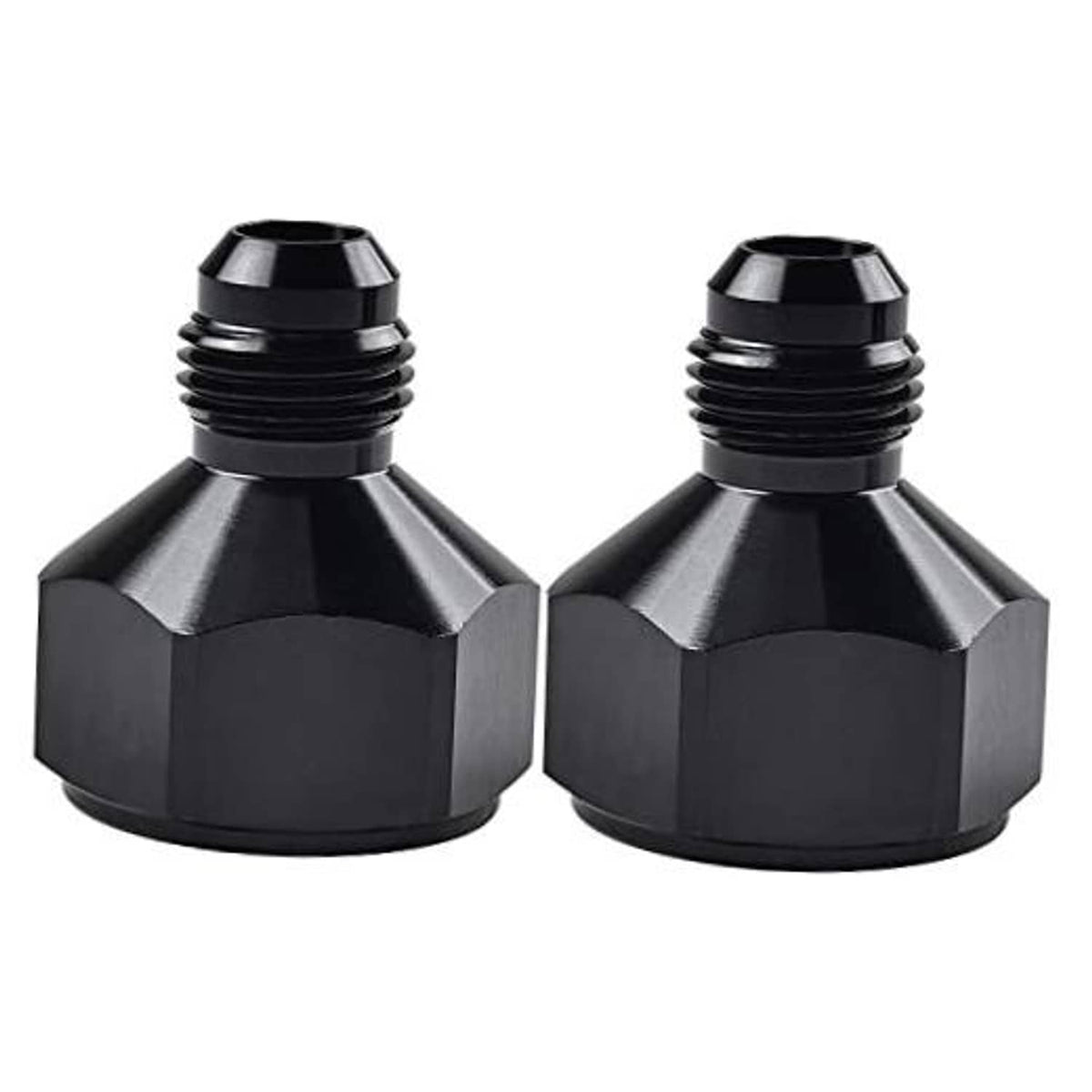 Black AN flare reducer adapter set, two-piece, 10AN female to 8AN male