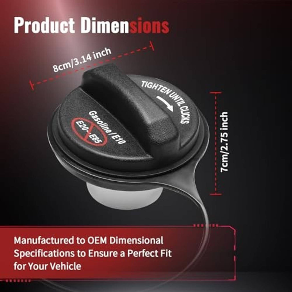 Fuel tank gas cap with dimension callouts and black textured top with handle