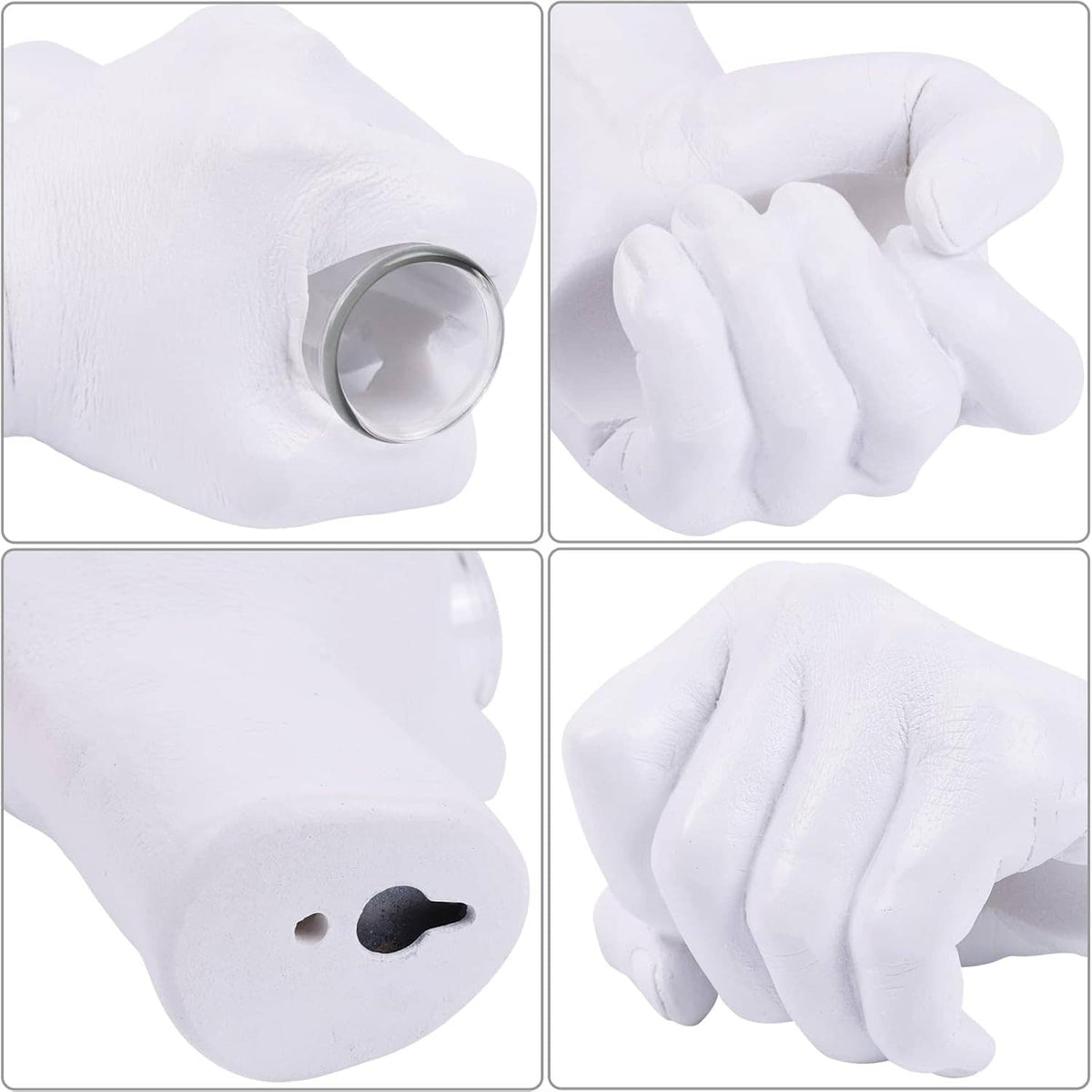 White hand vase wall hanging shown in detail angles, close-up design