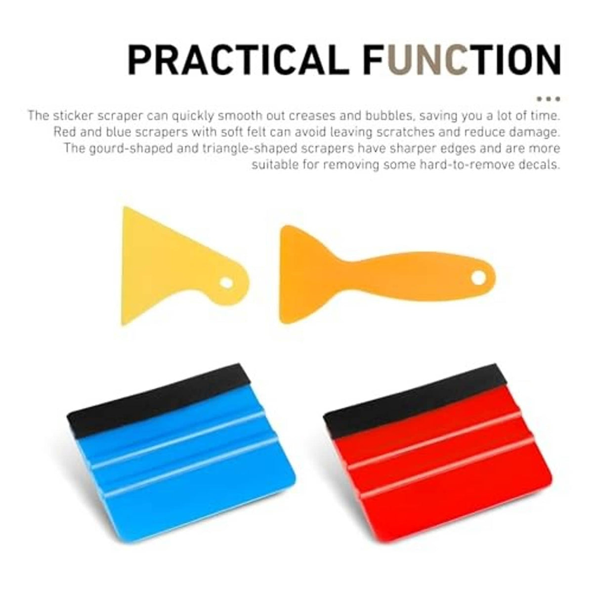 4-piece felt edge squeegee kit with orange, yellow, red, and blue scraper tools