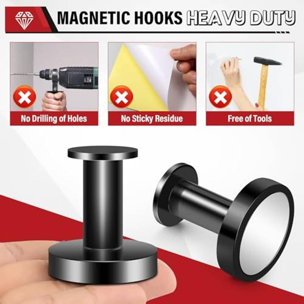 Magnetic hooks heavy-duty design with black round base and rod attachment
