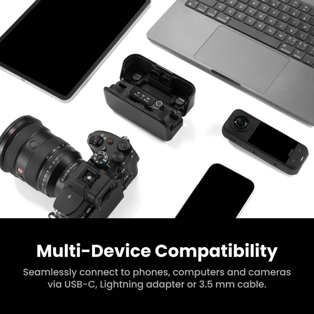 Wireless mic receiver and cables with compatible devices for connection